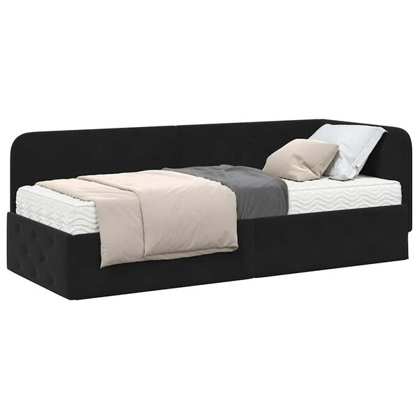 vidaXL Eckbettgestell mit Matratze Schwarz 80 x 200 cm Samt