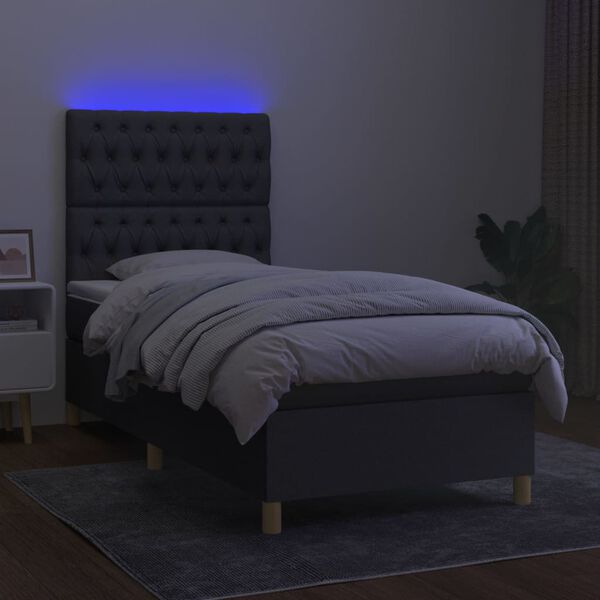 vidaXL Boxspringbett mit Matratze & LED Dunkelgrau 90x190 cm Stoff