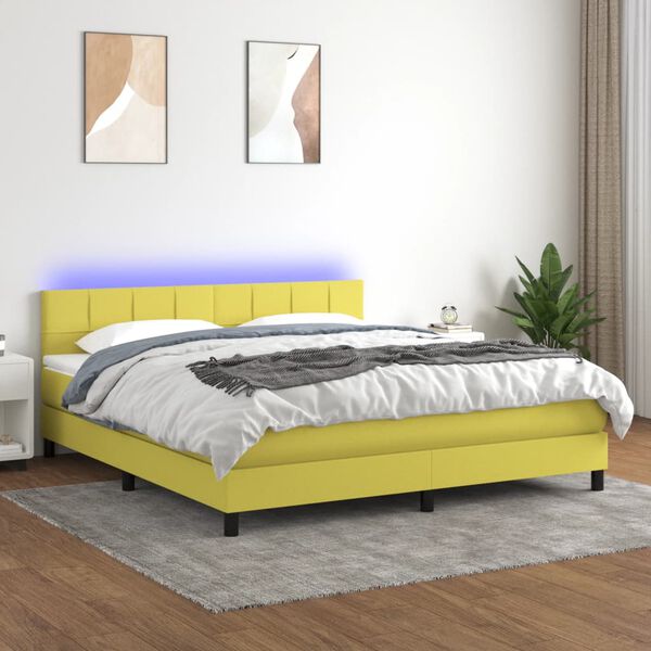 vidaXL Boxspringbett mit Matratze & LED Gr&uuml;n 160x200 cm Stoff