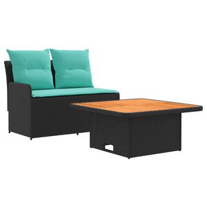vidaXL Garten Armlehnen Sofa mit Klapptisch 2 St&uuml;ck Schwarz und T&uuml;rkis