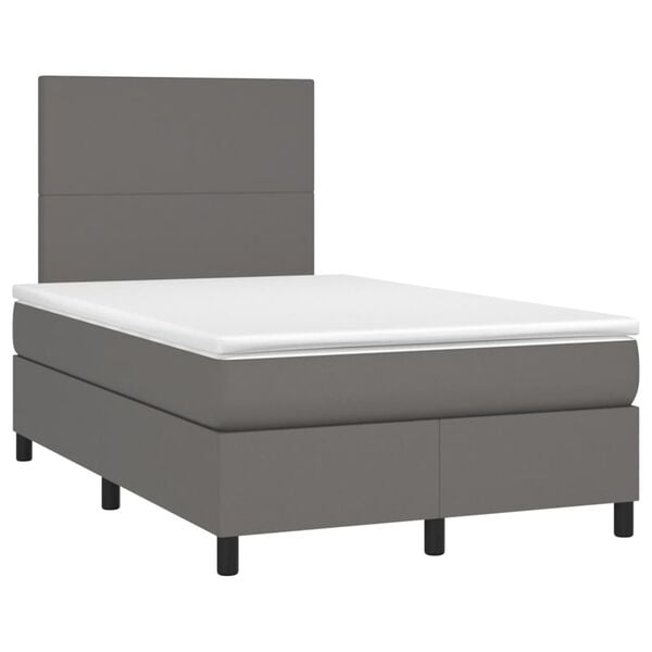 vidaXL Boxspringbett mit Matratze & LED Grau 120x190 cm Kunstleder