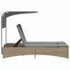 vidaXL Doppel-Sonnenliege mit Dach und Auflagen Beige Poly Rattan