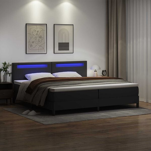vidaXL Boxspringbett mit Matratze Schwarz 200 x 200 cm Kunstleder
