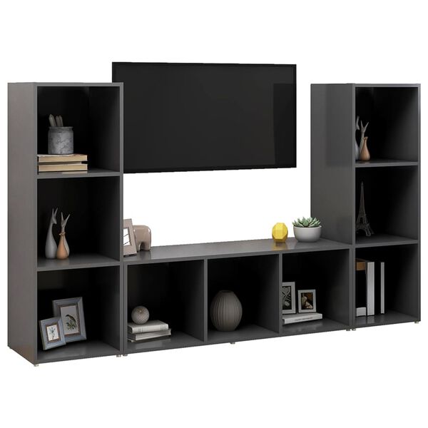 vidaXL TV-Schränke 3 Stk. Grau 107x35x37 cm Holzwerkstoff