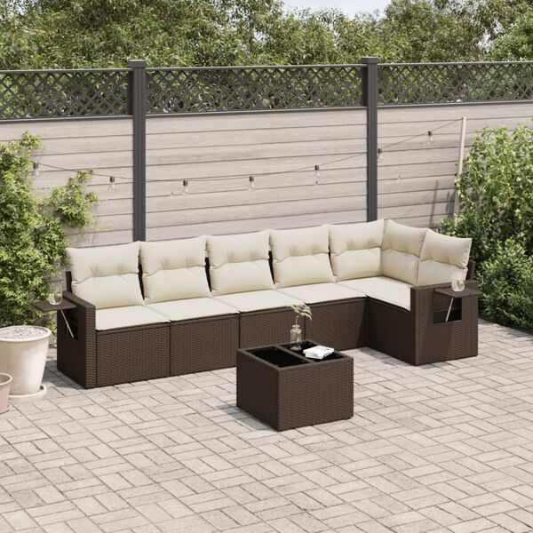 vidaXL 7-tlg. Garten-Sofagarnitur mit Kissen Braun Poly Rattan