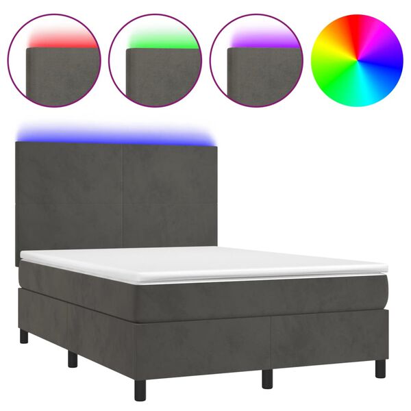 vidaXL Boxspringbett mit Matratze & LED Dunkelgrau 140x190 cm Samt