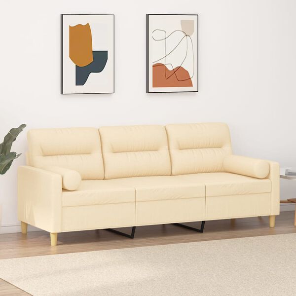vidaXL 3-Sitzer-Sofa mit Kissen Creme 180 cm Stoff