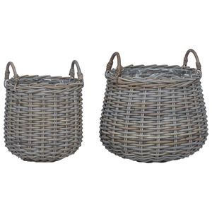 vidaXL Blumentopf K&ouml;rbchen mit Speicher 2 pcs Grau Lacak Rattan