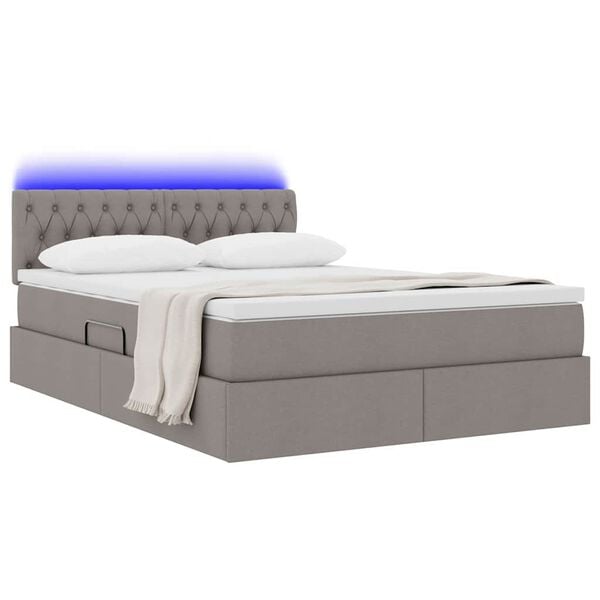 vidaXL Bett mit Stauraum und LED Taupe 140 x 190 cm Polyester