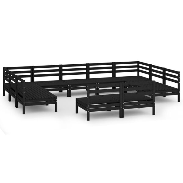vidaXL 11-tlg. Garten-Lounge-Set Schwarz Massivholz Kiefer