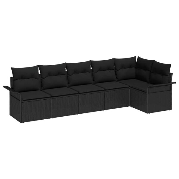 vidaXL Gartensofa-set mit Kissen 6 pcs Schwarz Poly-Rattan