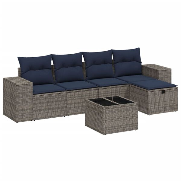 vidaXL 6-tlg. Garten-Sofagarnitur mit Kissen Grau Poly Rattan