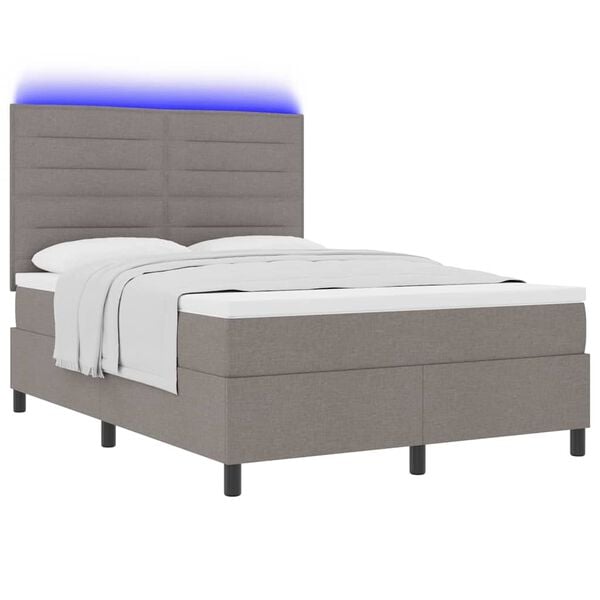 vidaXL Boxspringbett mit Matratze mit LED Taupe 140 x 190 cm Stoff