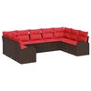 vidaXL Gartensofa-set mit Kissen 9 pcs Braun und Rot Poly-Rattan