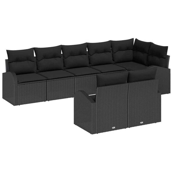 vidaXL Gartensofa-set mit Kissen 8 pcs Schwarz Poly-Rattan