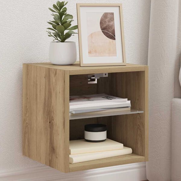 vidaXL TV-Wandschrank mit LED-Leuchten Artisan-Eiche 30x28,5x30cm