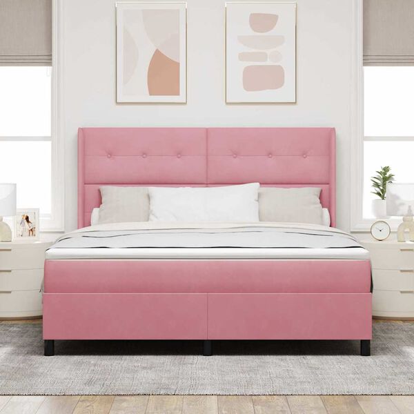vidaXL Boxspringbett mit Matratze mit Kopfteil Rosa 180 x 200 cm Samt