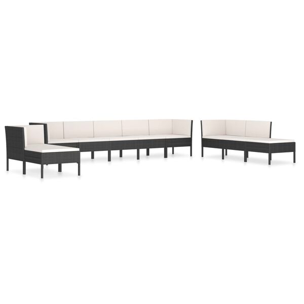 vidaXL 10-tlg. Garten-Lounge-Set mit Auflagen Poly Rattan Schwarz