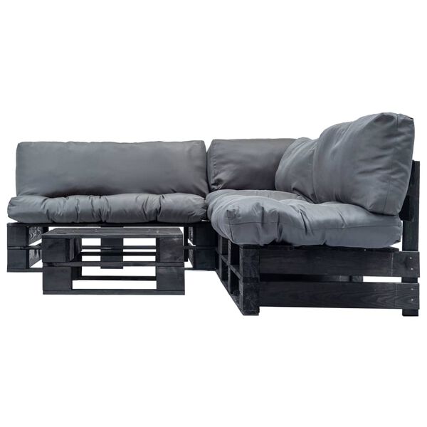 vidaXL 4-tlg. Garten-Lounge-Set aus Paletten mit Grauen Kissen Holz