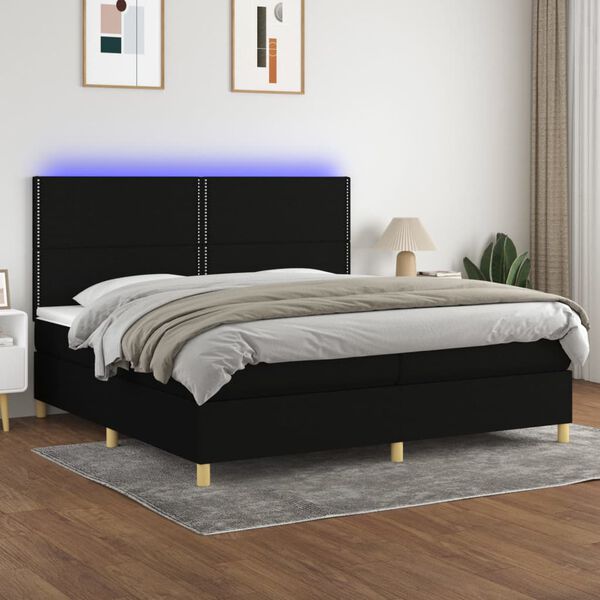 vidaXL Boxspringbett mit Matratze & LED Schwarz 200x200 cm Stoff