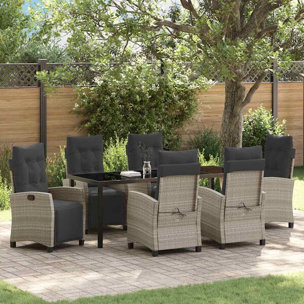 vidaXL Garten Essgruppe mit Kissen 7 pcs Hellgrau Poly-Rattan