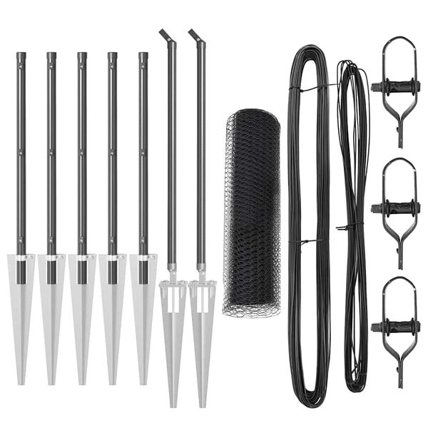 vidaXL Zaunpfosten Grau 10 x 0,5 m (13 mm Netz) Stahl und PVC