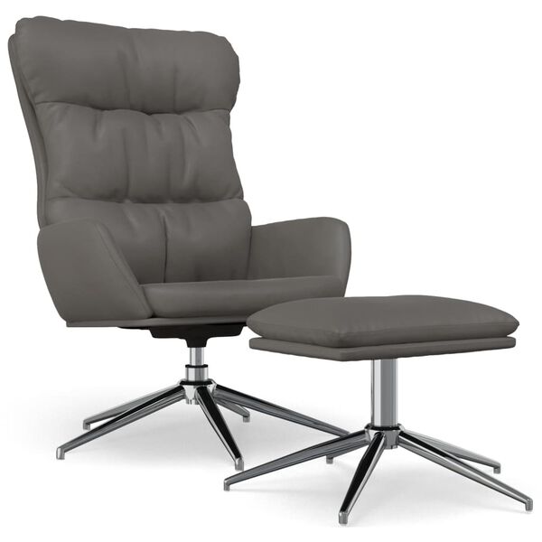 vidaXL Relaxsessel mit Hocker Grau Echtleder & Kunstleder