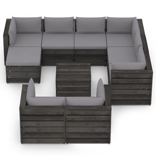 vidaXL 10-tlg. Garten-Lounge-Set mit Kissen Grau Impr&auml;gniertes Holz