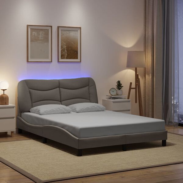 vidaXL Bettgestell mit LED ohne Matratze "Hvar" Taupe 140x190 cm Stoff