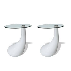 vidaXL Couchtische 2 Stk. mit Runder Glasplatte Hochglanz Wei&szlig;
