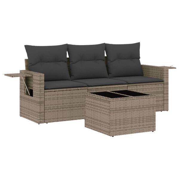 vidaXL 4-tlg. Garten-Sofagarnitur mit Kissen Grau Poly Rattan