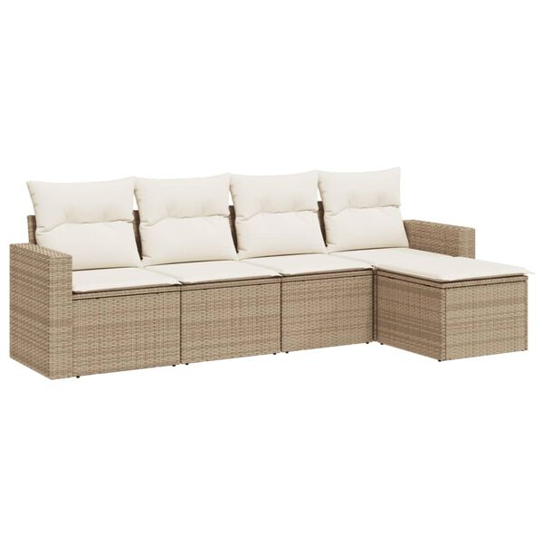 vidaXL 5-tlg. Garten-Sofagarnitur mit Kissen Beige Poly Rattan