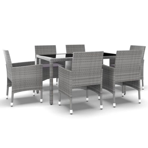 vidaXL 7-tlg. Garten-Essgruppe Poly Rattan und Hartglas Grau