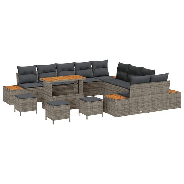 vidaXL Gartensofa-set 14 pcs Grau Poly-Rattan