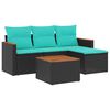 vidaXL 5-teiliges Gartensofa-Set mit Kissen, schwarzes Polyrattan