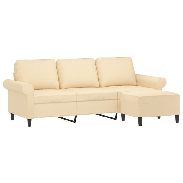 vidaXL 3-Sitzer-Sofa mit Hocker Creme 180 cm Stoff