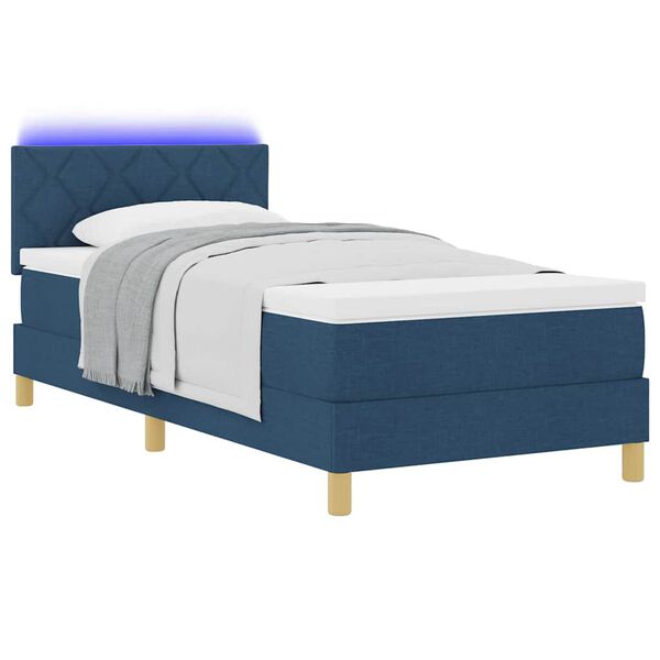 vidaXL LED Boxspringbett mit Matratze mit LED Blau 100 x 200 cm Stoff