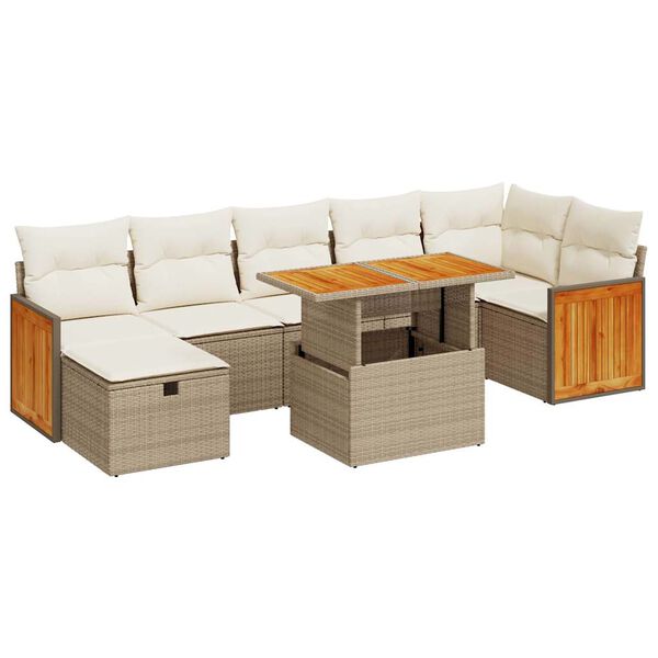 vidaXL 5-tlg. Garten-Sofagarnitur mit Kissen Beige Poly Rattan