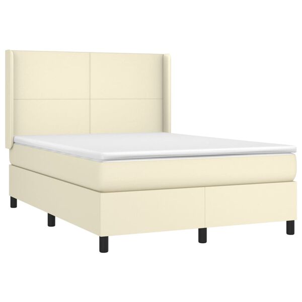 vidaXL Boxspringbett mit Matratze Creme 140x190 cm Kunstleder