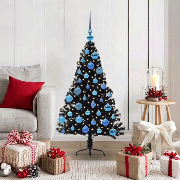 vidaXL K&uuml;nstlicher vorbeleuchteter Weihnachtsbaum Schwarz 120 cm PVC