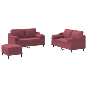 vidaXL 3-tlg. Sofagarnitur mit Kissen Weinrot Stoff