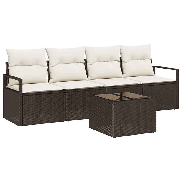 vidaXL Sofa Set mit Kissen 5 pcs Braun und Creme Poly-Rattan