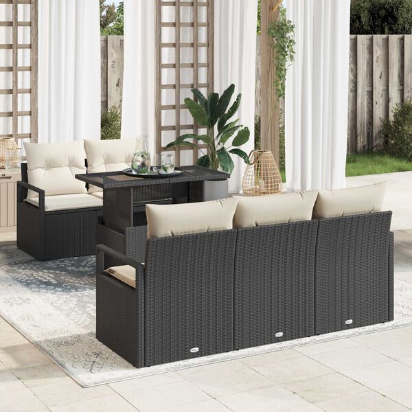 vidaXL Sofa Set mit Kissen 6 pcs Schwarz Poly-Rattan