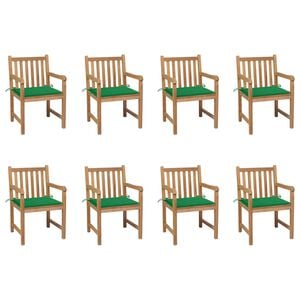 vidaXL Gartenst&uuml;hle 8 Stk. mit Gr&uuml;nen Kissen Massivholz Teak