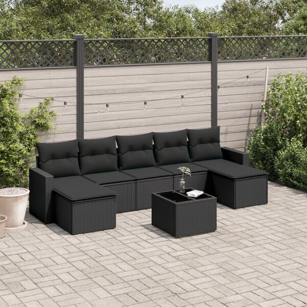vidaXL 8-tlg. Garten-Sofagarnitur mit Kissen Schwarz Poly Rattan