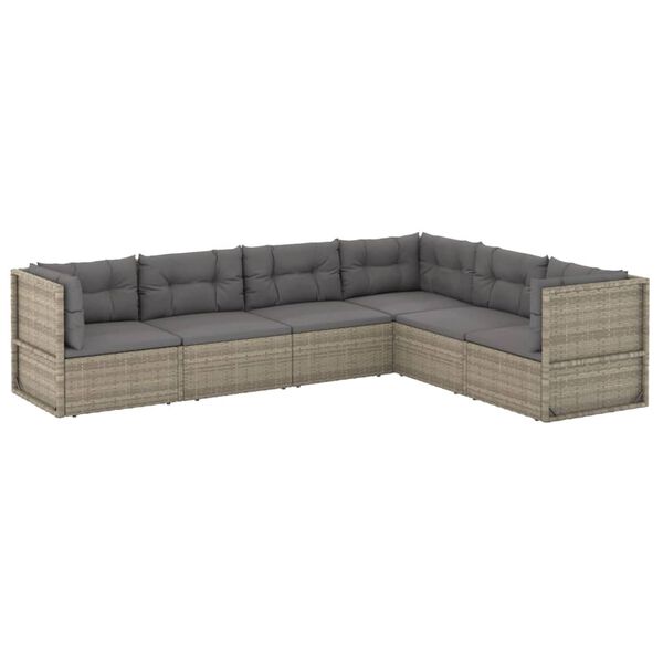 vidaXL 6-tlg. Garten-Lounge-Set mit Kissen Grau Poly Rattan