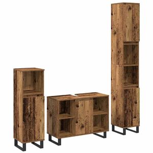 vidaXL Badezimmerm&ouml;bel-Set mit Regal mit T&uuml;r 3 pcs Braun Holzwerkstoff