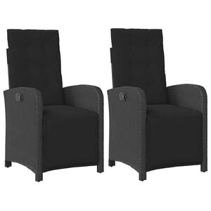 vidaXL Gartensessel mit Fu&szlig;teil 2 Stk. Verstellbar Schwarz Poly Rattan