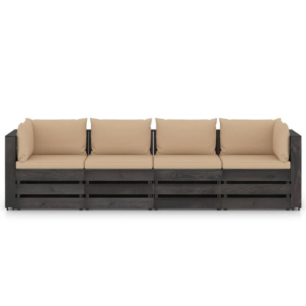 vidaXL 4-Sitzer Outdoor-Sofa mit Kissen Grau Impr&auml;gniertes Holz