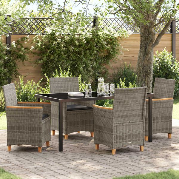 vidaXL Garten Essgruppe 5 pcs Grau Poly-Rattan
